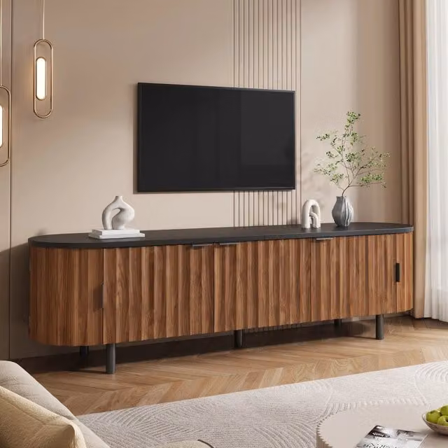 Desviae Mobile porta TV in MDF con cinque ante frontali scanalate lati arrotondati piedi in ferro noce 170 × 40 × 47 cm