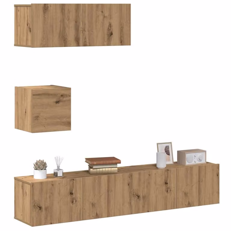 Set Mobile TV vidaXL in Legno Multistrato Rovere Marrone per Soggiorno, 4 Pezzi, Montaggio a Parete
