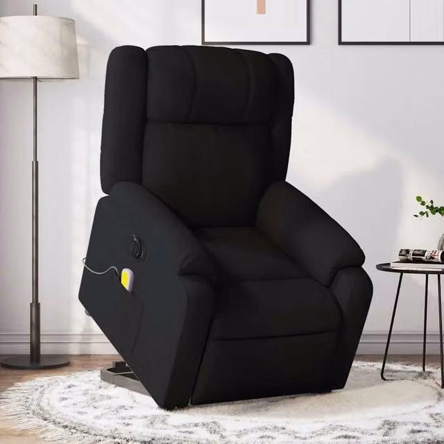 Poltrona Alzapersona Elettrica con Massaggio vidaXL in Tessuto Nero per Senior – 1