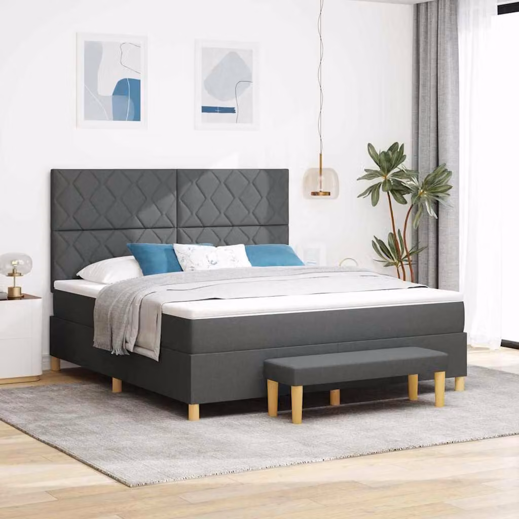 Letto a molle insacchettate "Maison Exclusive" con cuscini, colore grigio scuro, dimensioni 200 x 180 cm, rivestito in tessuto