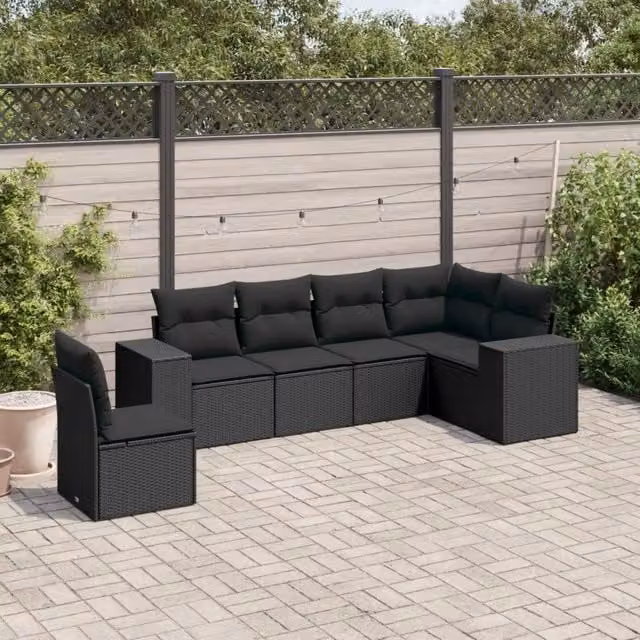 Set Divano da Giardino Moderno VIDAXL in Polyrattan Nero con Cuscini, 6 Posti, Forma a L