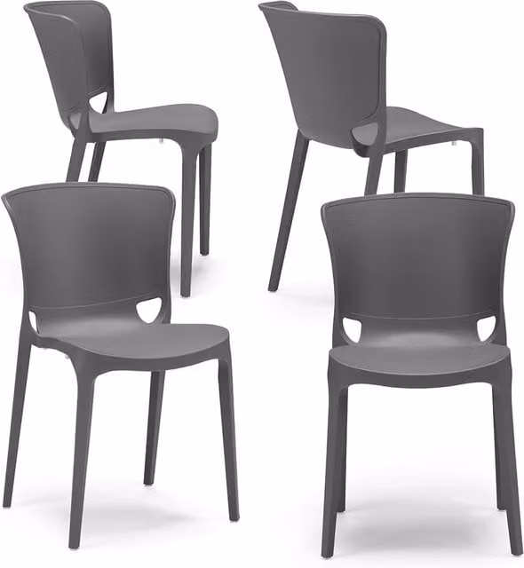 Set 4 sedie in polipropilene JUMBO, 100% MADE IN ITALY, impilabile, resistente ai raggi UV, design moderno, ideale per sala da pranzo, cucina, sala d’attesa, bar, ristoranti o giardino, colore Grigio