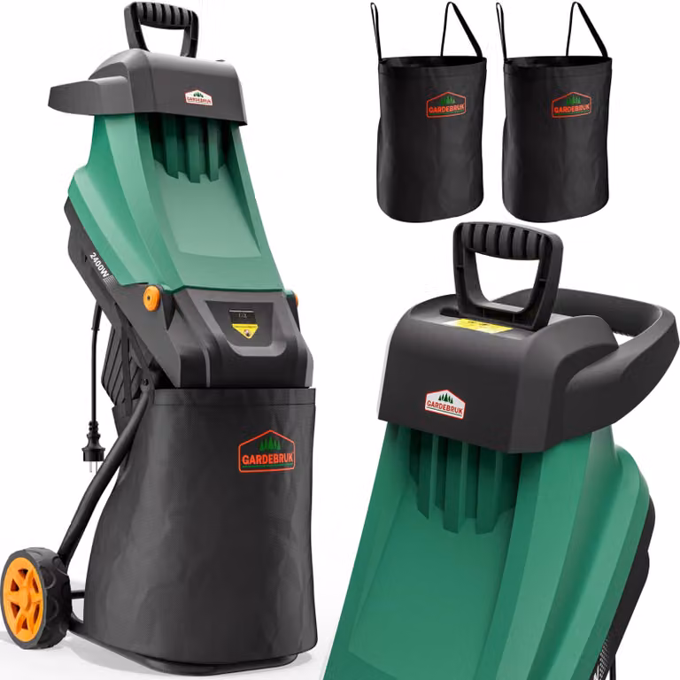 Trituratore per giardino elettrico - Motore da 2400 W - Diametro massimo dei rami: 45 mm - Contenitore di raccolta da 2 x 50 litri - Tritatutto a lame
