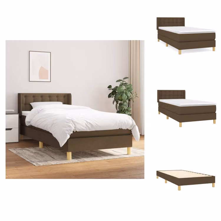 vidaXL Letto a molle con materasso marrone scuro 90x190 cm in tessuto - Letti e strutture letto