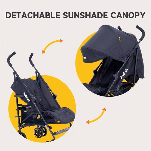 Passeggino da Viaggio Pieghevole Jovikids Grigio Fino a 22kg Compatto Reclinabile con Parapioggia e Portabicchieri