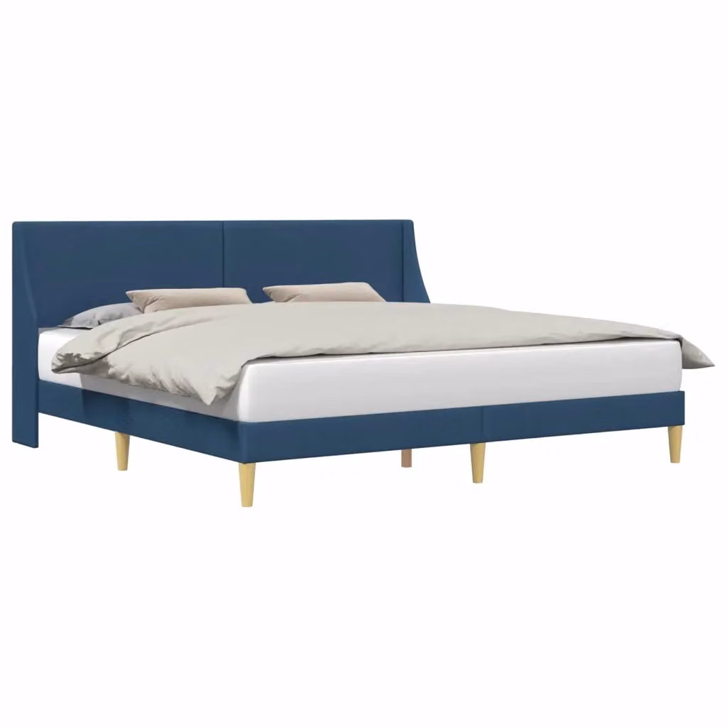 Struttura letto con testiera e giroletto moderno in tessuto blu con doghe a arco – 2