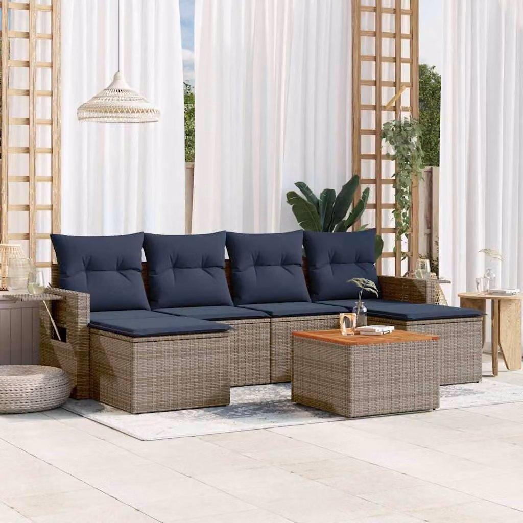 Maison Exclusive - Set divano da giardino 7 pezzi con cuscini, grigio, polyrattan