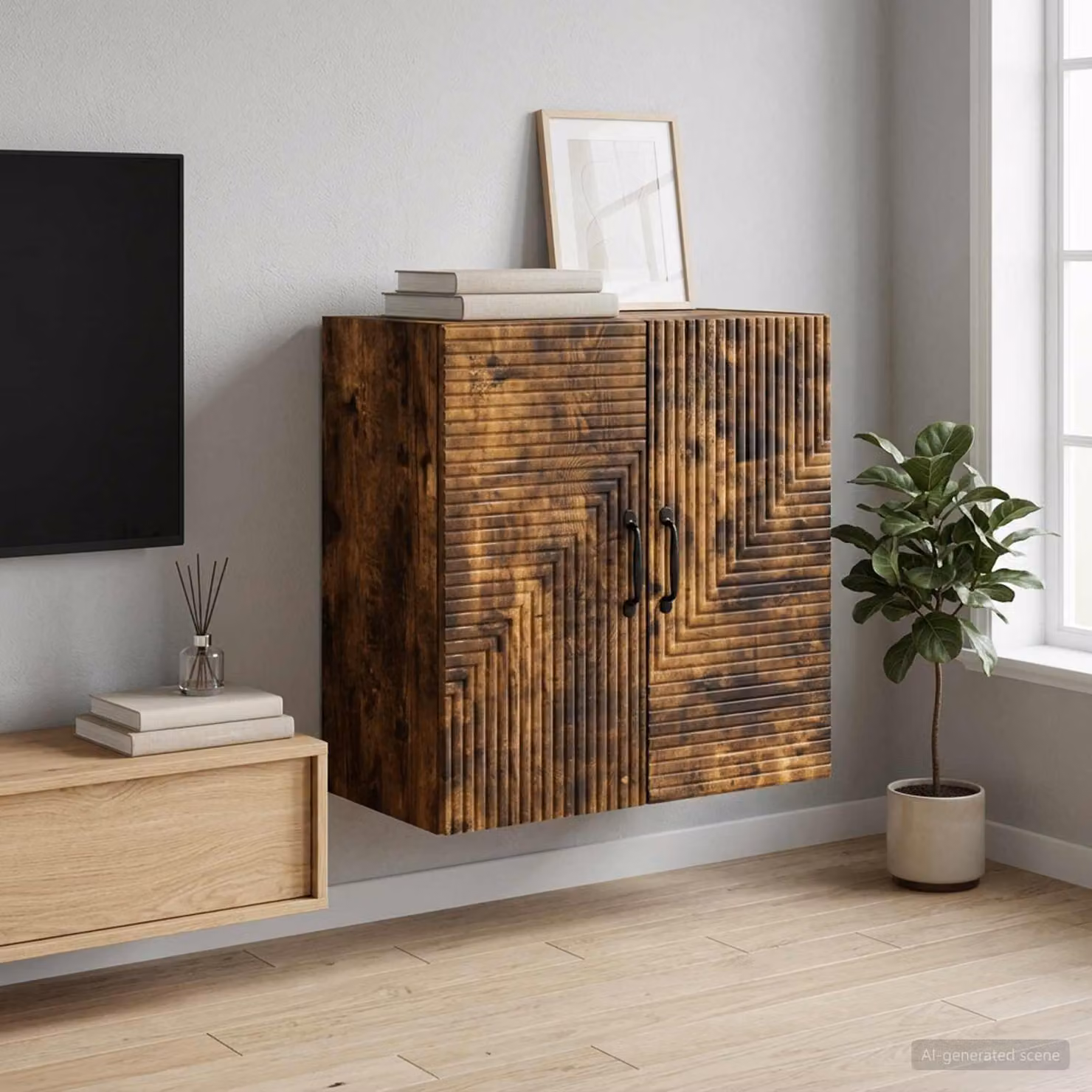 Mobiletto a muro moderno vidaXL in legno marrone con ante a battente e ripiani interni, L: 59 cm, P: 31 cm, H: 60 cm