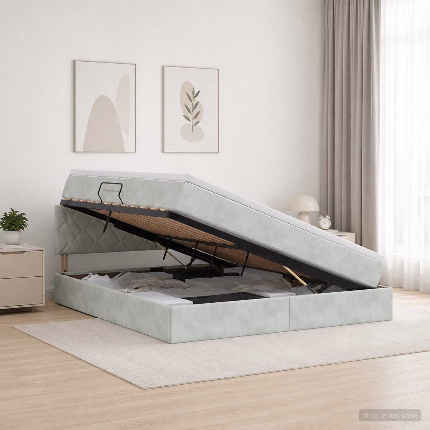 Letto con contenitore e illuminazione LED vidaXL in tessuto grigio con materasso a molle L/P/H: 160 x 200 x 88 cm