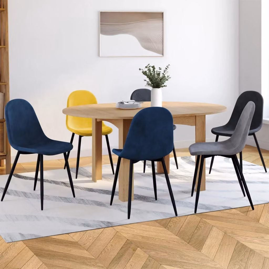 Set di 6 sedie DALI IDMarket in velluto per sala da pranzo e cucina, colori misti blu, grigio scuro, grigio chiaro e giallo – 2