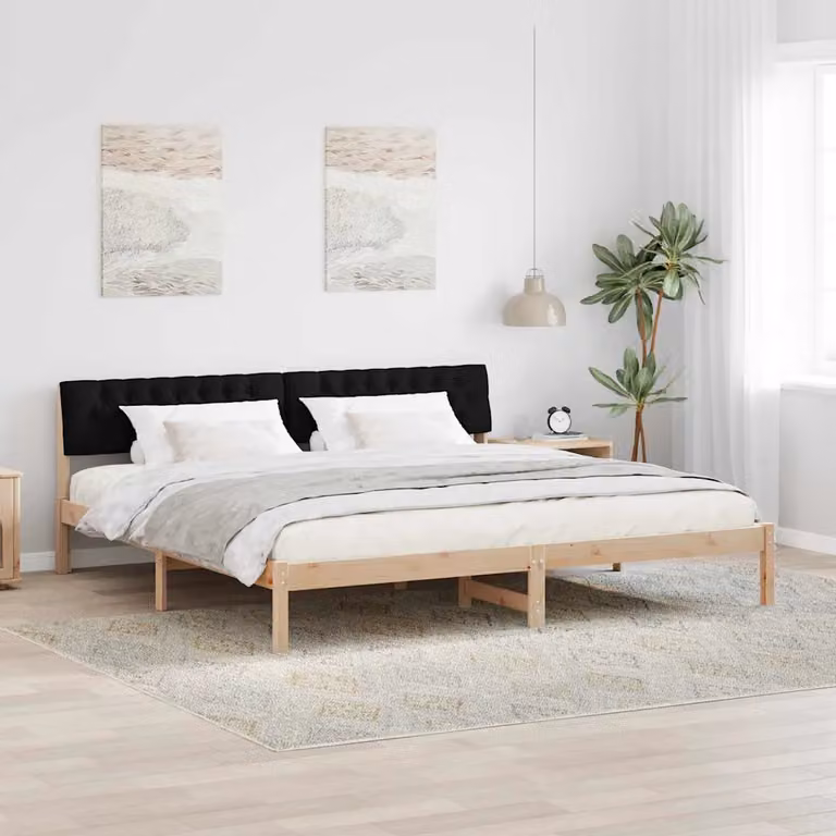 Struttura del letto con testiera vidaXL in legno di pino moderno, marrone e nero, 200 x 200 cm