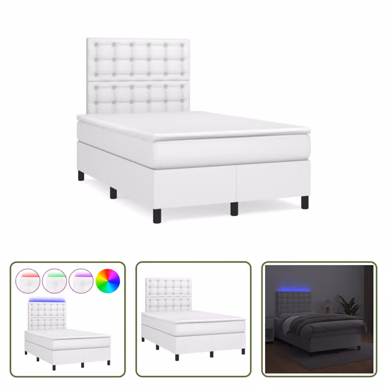 The Living Store Letto a molle con materasso e LED bianco 120x190 cm in ecopelle