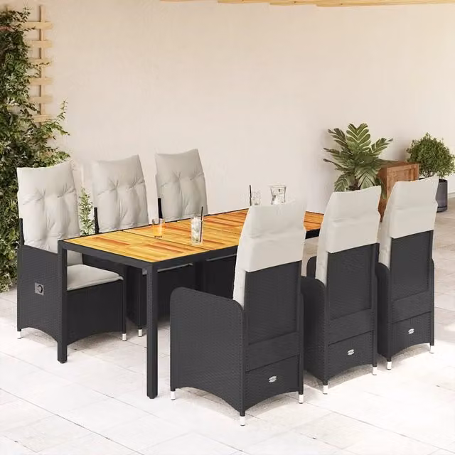 Set da Bistrò da Giardino 7 pz con Cuscini Nero in Polyrattan 3276981