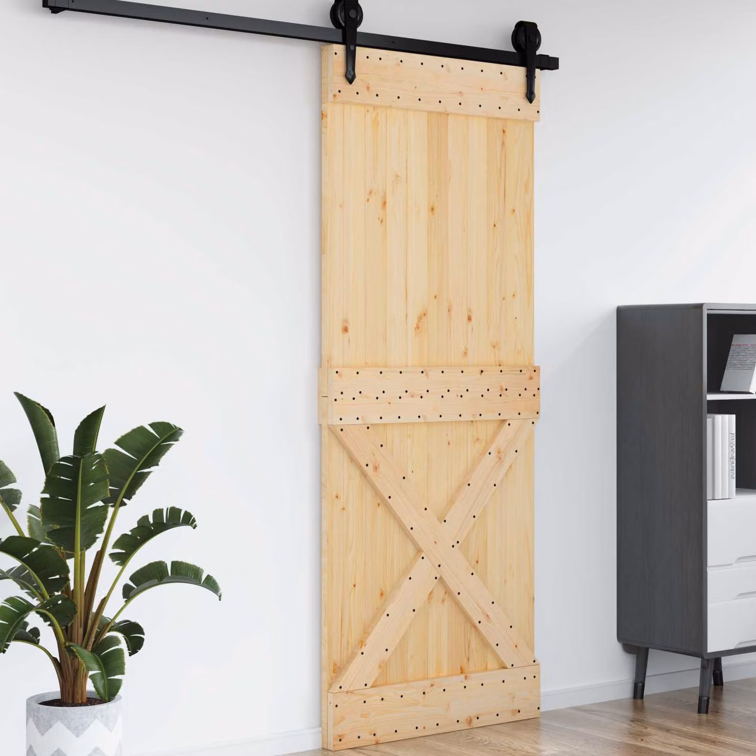 Porta Narvik vidaXL in legno di pino solido non trattato, colore marrone, L 90 cm x H 210 cm