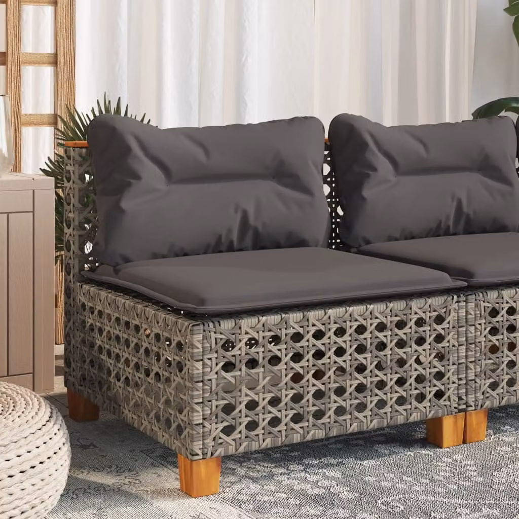 vidaXL Divano da giardino moderno in polyrattan grigio con cuscini imbottiti e coperture rimovibili