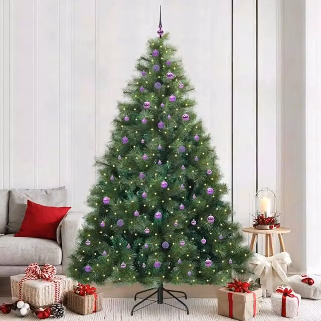 Albero di Natale artificiale moderno vidaXL verde con 300 LED luce bianca calda in PE e PVC, Altezza: 240 cm