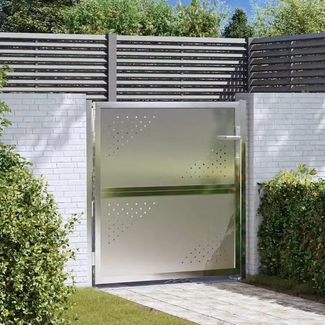 Cancello singolo da giardino vidaXL in acciaio inossidabile argento, L: 85 cm, H: 97 cm