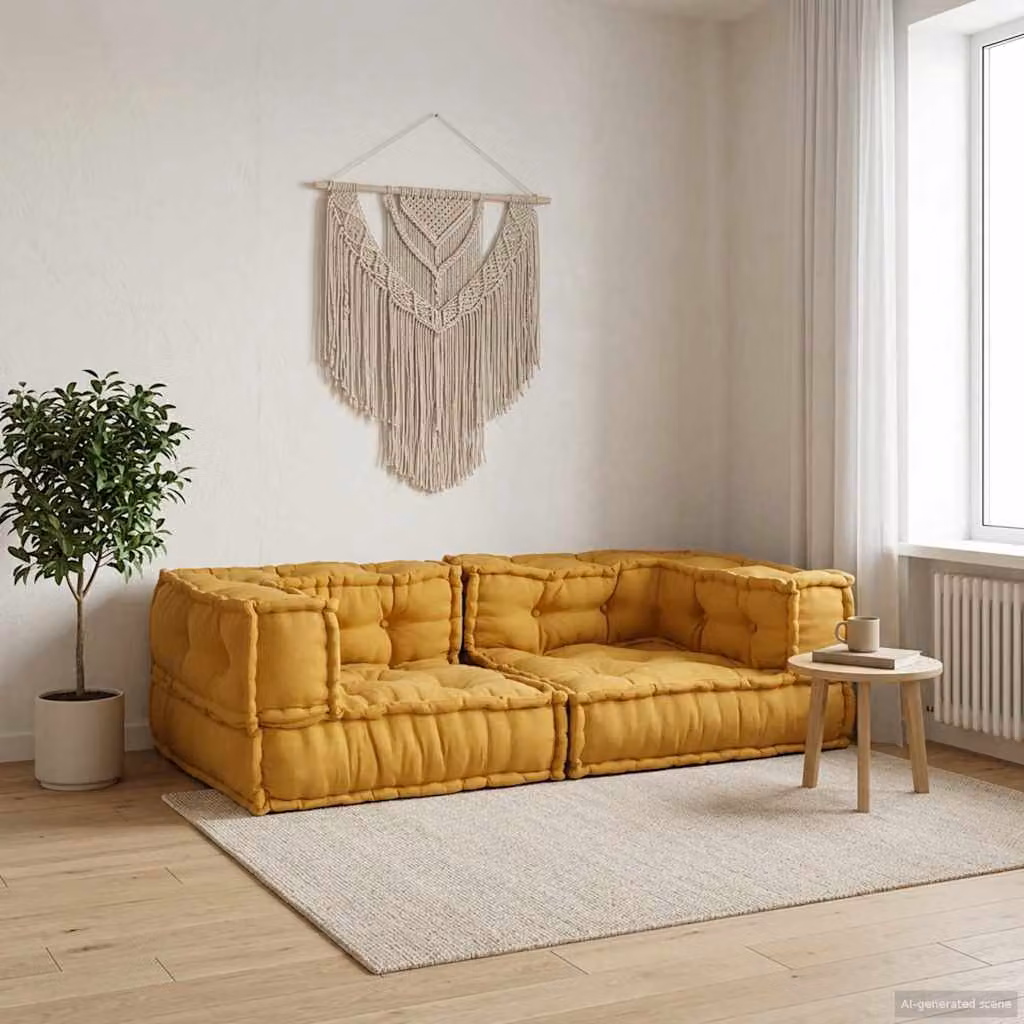 vidaXL Divano Modulare a 2 Posti Giallo in Tessuto L: 140 cm, P: 70 cm, H: 36 cm