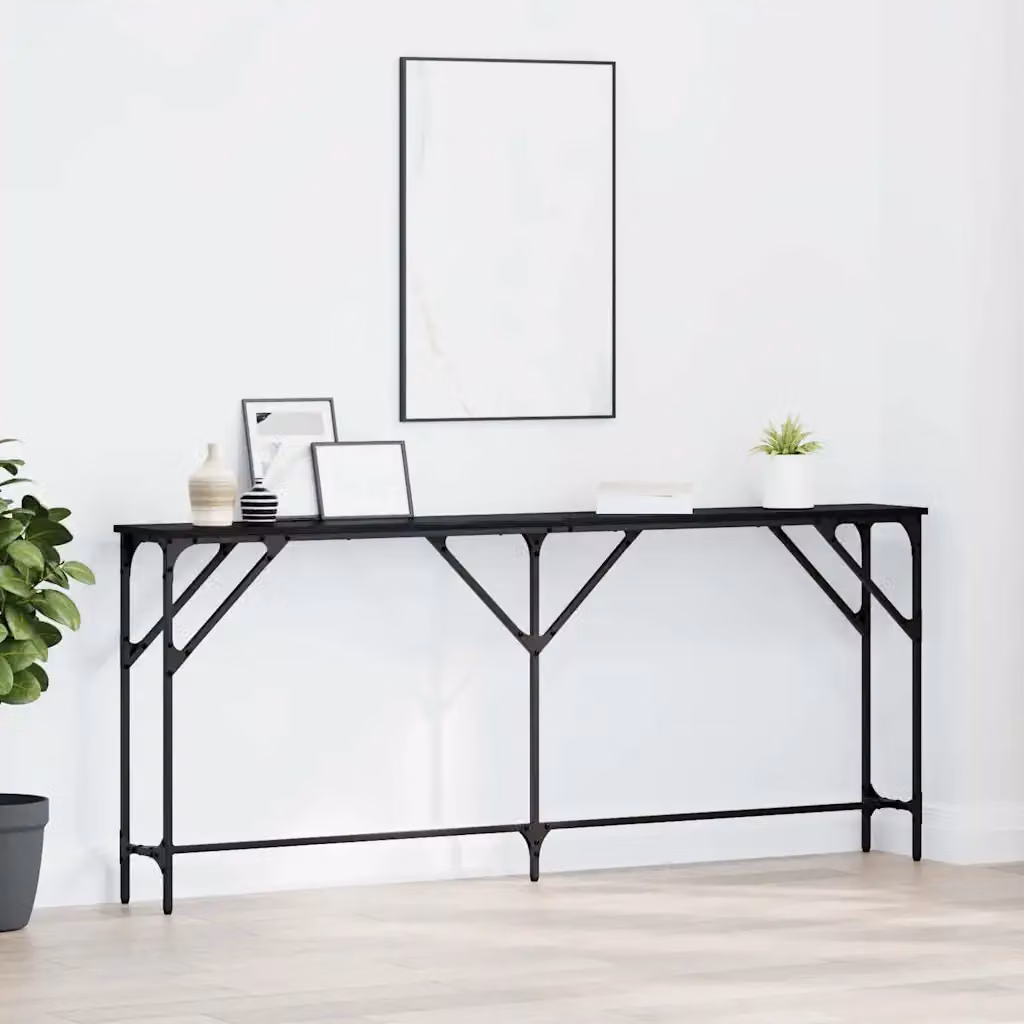 vidaXL Tavolo consolle in stile industriale nero e rovere L: 180 cm, P: 23 cm, H: 75 cm