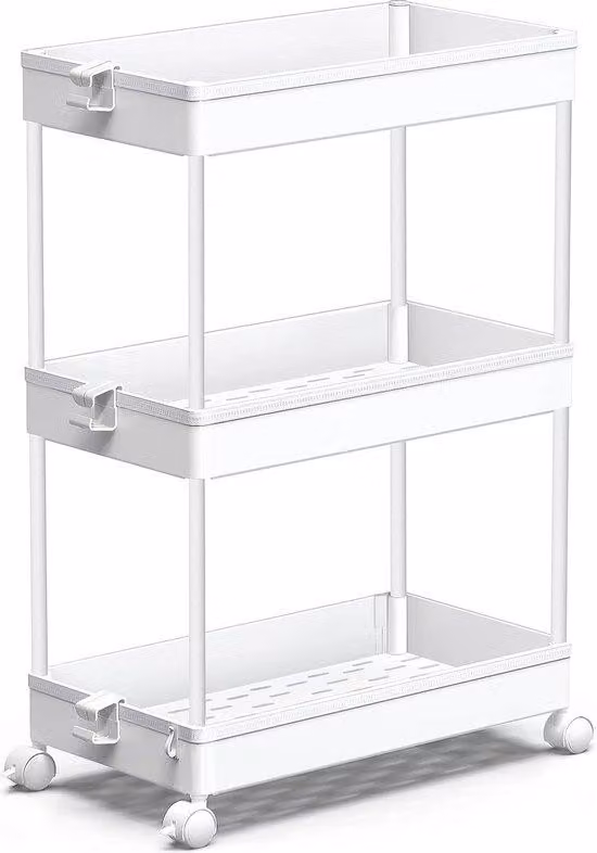 Carrello bianco a 3 ripiani con rotelle, cassetti, multifunzionale, per ufficio, per cucina