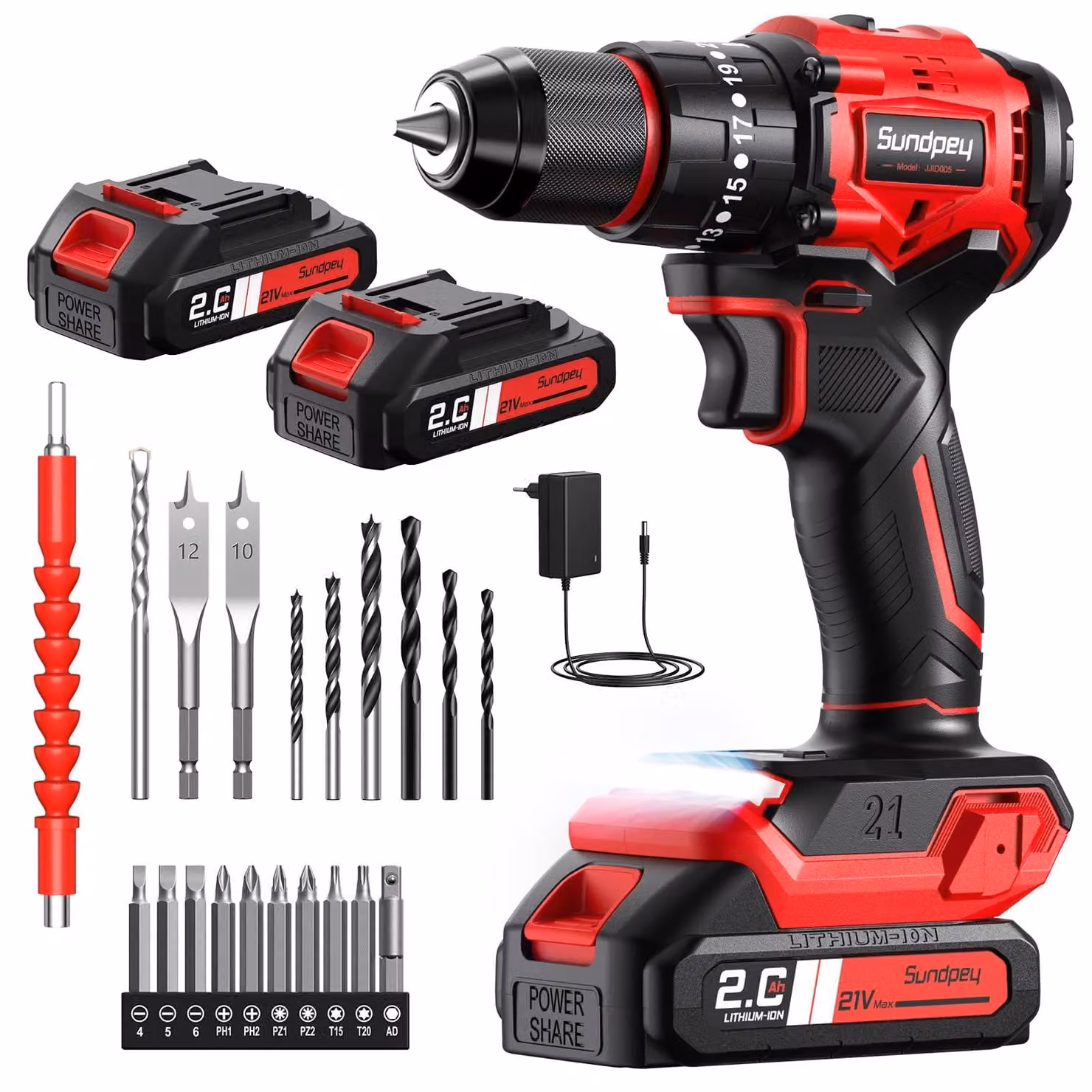 Set di avvitatori a batteria da 21V - Trapano avvitatore a batteria brushless con coppia massima di 70Nm, dotato di 2 batterie da 2.0Ah, 23+3 impostazioni di coppia, mandrino da 10mm e 2 velocità