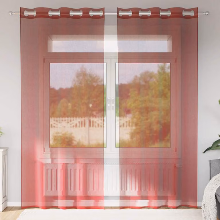 Set di 2 tende in voile semi-trasparenti vidaXL con occhielli, colore rosso, L: 225 cm x H: 140 cm
