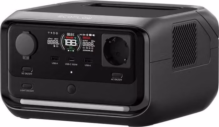 Stazione di ricarica portatile ECOFLOW River 3 PLUS, potenza 2674 W, 9 porte di uscita, nero/grigio