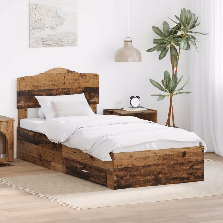 vidaXL Struttura letto con cassetto in legno effetto antico marrone L 90 cm x P 200 cm