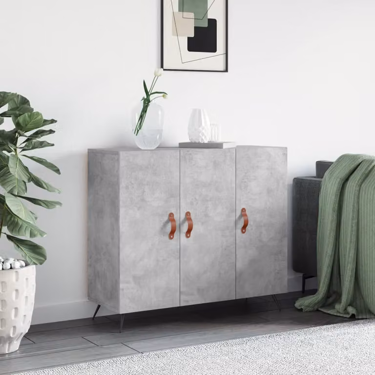 Credenza moderna vidaXL in legno multistrato e metallo, Grigio Cemento, L 90 x P 34 x H 80 cm