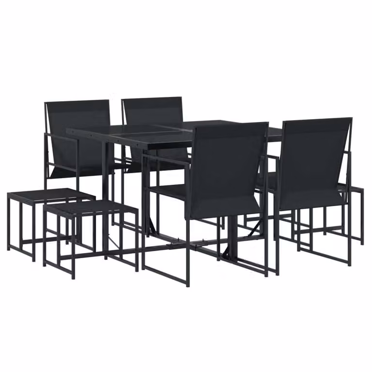 Set da Pranzo da Giardino 9 pz Nero in Textilene