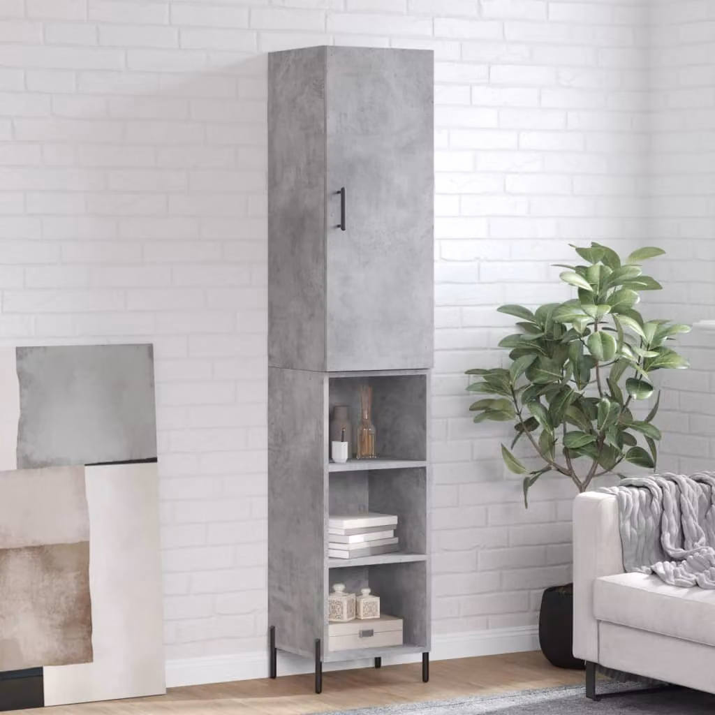 Credenza moderna vidaXL in legno e metallo, colore grigio cemento, L/P/H: 34,5 x 34 x 180 cm