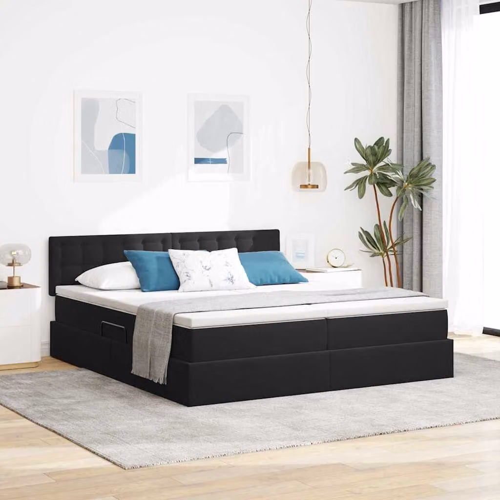 Letto con contenitore e luci LED vidaXL in velluto nero 200 x 200 cm – 1