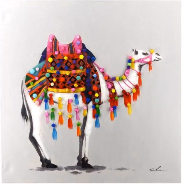 Quadro dipinto con cammello 3D e pompon IPERBRIKO multicolore L 80 cm, P 80 cm, H 3,5 cm