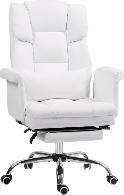 Sedia da ufficio ergonomica reclinabile in ecopelle bianca con poggiapiedi, poggiatesta e braccioli