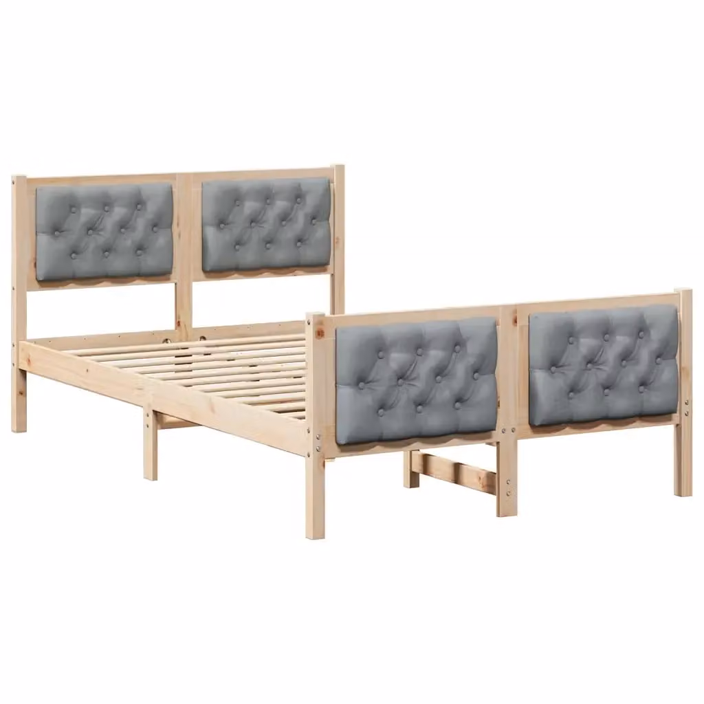 Struttura del letto vidaXL in pino massello e tessuto, Grigio e Marrone, L/P/H: 120 x 200 cm – 2
