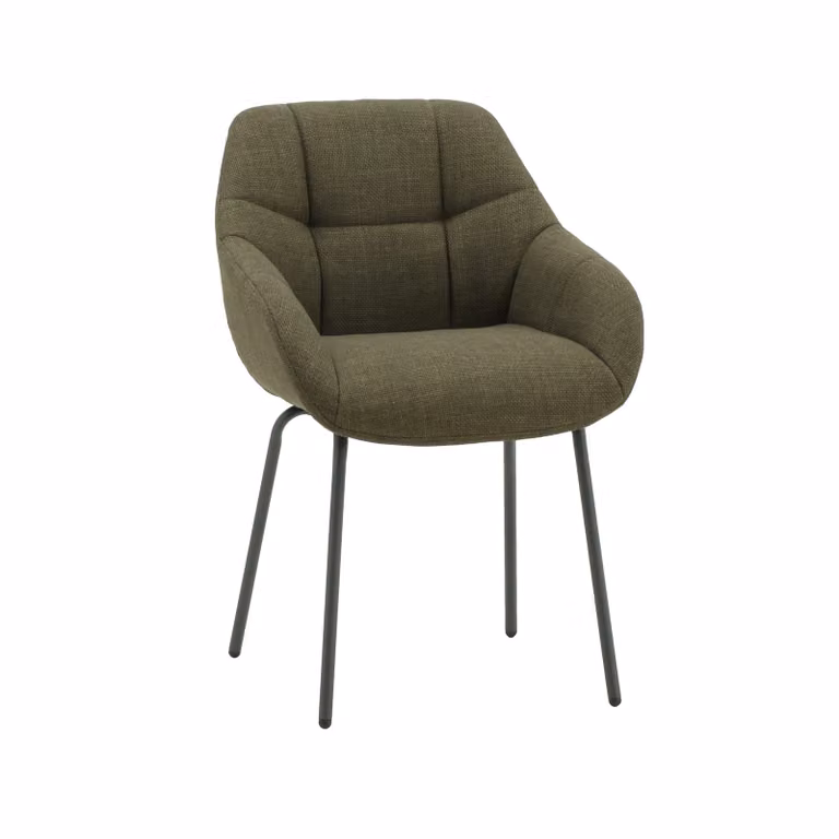 Set di poltroncine SMICHOV in tessuto verde scuro e gambe in metallo nero, con braccioli