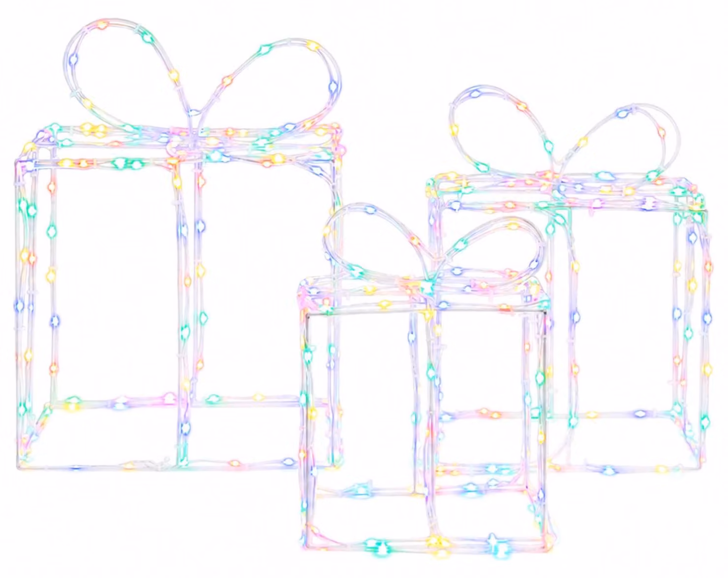 Scatole regalo natalizie illuminate LOVIISA, confezione da 3, con 360 LED