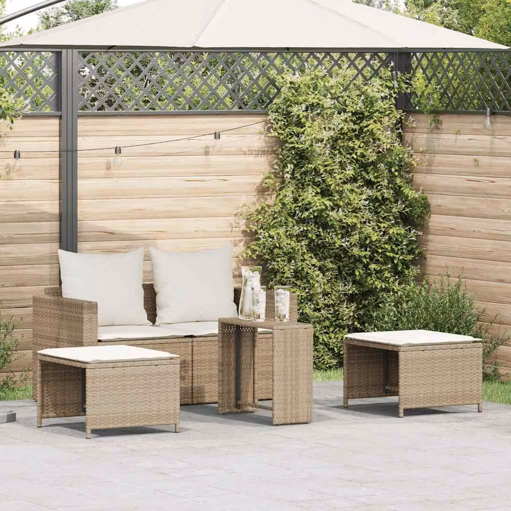 Set Divano da Giardino vidaXL 5 Pezzi in Polyrattan con Cuscini Beige e Struttura in Acciaio, Ideale per Terrazza e Giardino