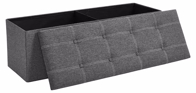 Panca contenitore - Cassetta imbottita - MDF - Aspetto simile al lino - 110 x 38 x 38 cm