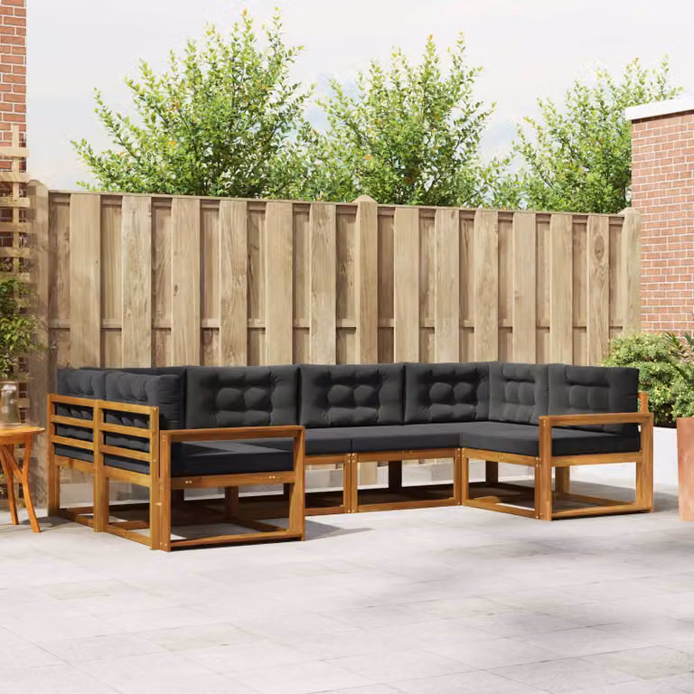 Set di divani da esterno vidaXL 6 pz in legno di acacia con cuscini, forma a L, colore marrone e antracite