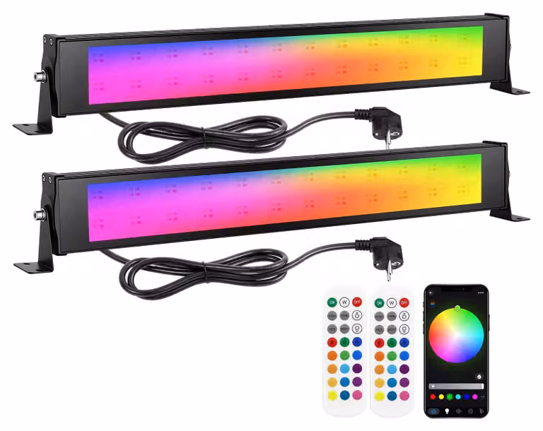 Set di 2 barre luminose LED RGBW da 28W, 2800 lumen, con illuminazione diffusa, da montare a parete, controllabili tramite app