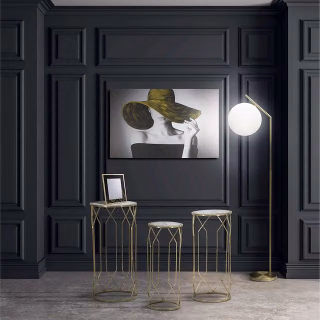 DMORA Gerald Set da 3 Tavolini da Salotto Moderni con Piano in Vetro Trasparente e Struttura Oro, L/P/H: 32 x 32 x 71 cm