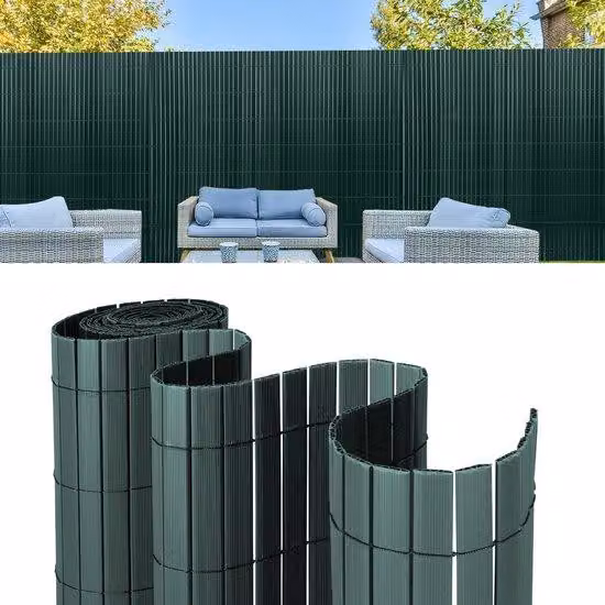 Parete divisoria in PVC 1,4x3 m - verde - a forma di W - per giardino e terrazza - resistente al vento e alle intemperie - resistente ai raggi UV