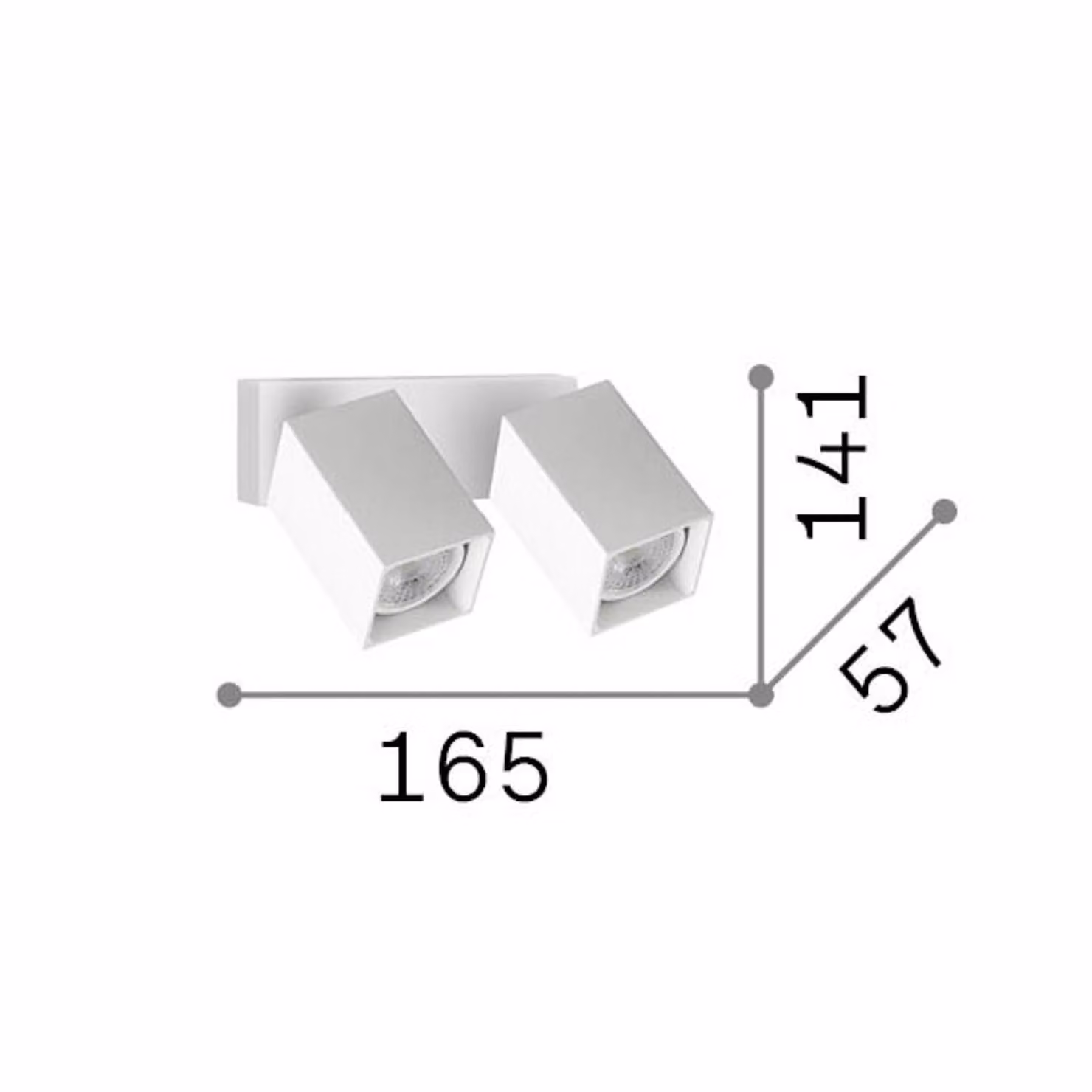 IDEAL LUX Faretto da parete Dynamite Square nero 16,5 cm a 2 luci, Nero, Soggiorno / Sala da pranzo, Metallo, Moderno, Faretto alogeno