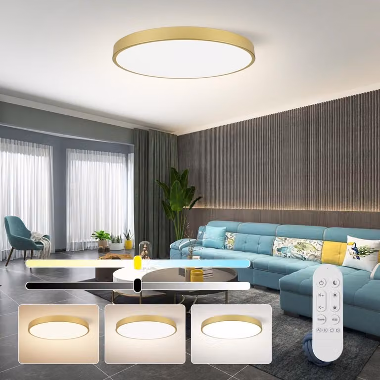 Immax NEO LITE SEMPLICI Lampada da soffitto smart Tuya WiFi BEACON, 80 cm, 96 W, 6912 lm, dorata