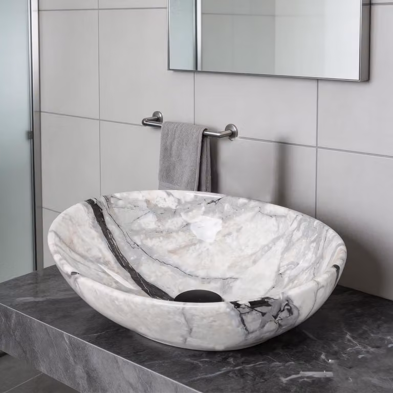 Lavabo ovale, 16 pollici, bianco marmorizzato, in Vetroceramica