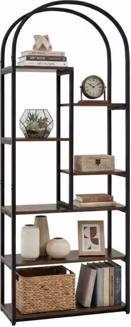 Libreria ad arco DESIGN IN con 7 ripiani in legno e metallo, colore marrone e nero, H: 181,5 cm, L: 70,0 cm, P: 30,0 cm