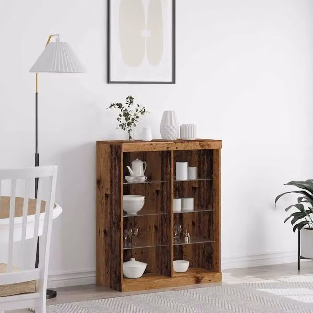 Madia moderna vidaXL in legno marrone con illuminazione LED integrata L: 81 cm, P: 37 cm, H: 100 cm – 1