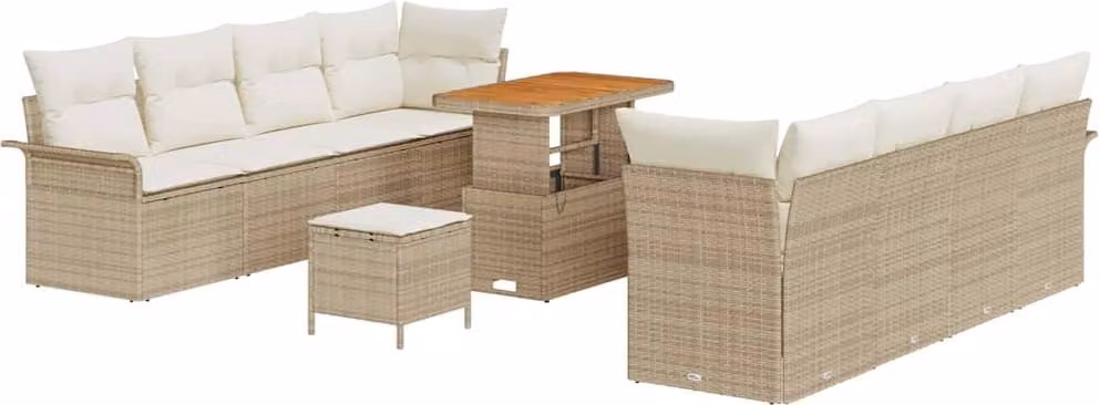 Set Divano da Giardino con cuscino 11 pcs Beige polyrattan