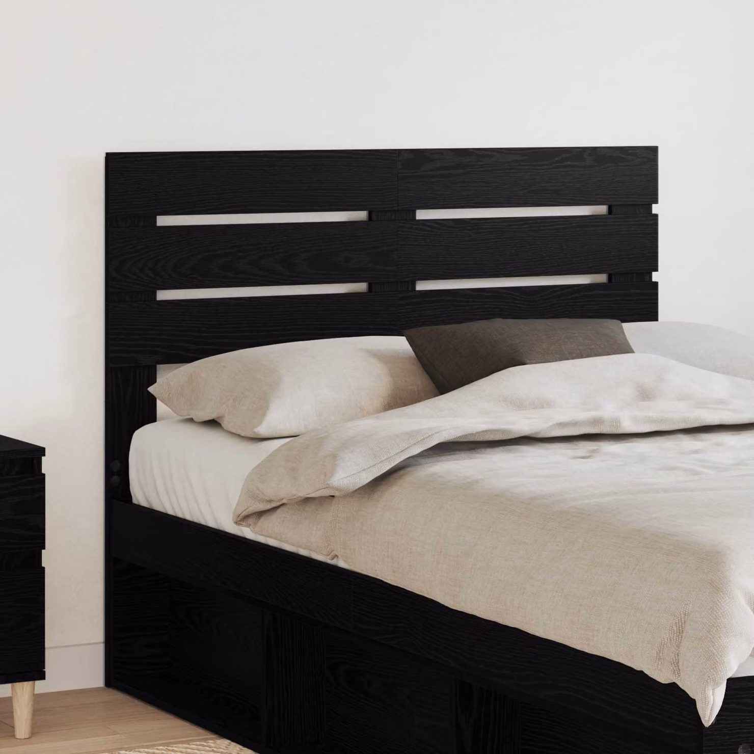 Testiera per letto moderna vidaXL in legno ingegnerizzato nero L: 138 cm, H: 76 cm, P: 3 cm